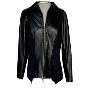 Danier Leather Wool Blend Jacket Women's Large Black Collared Front Zipper